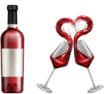 Botella de vino y copas